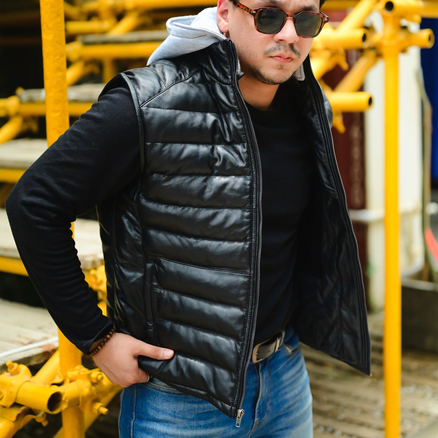 Handmade Leather Hood Removable Hood Men Vest Hood