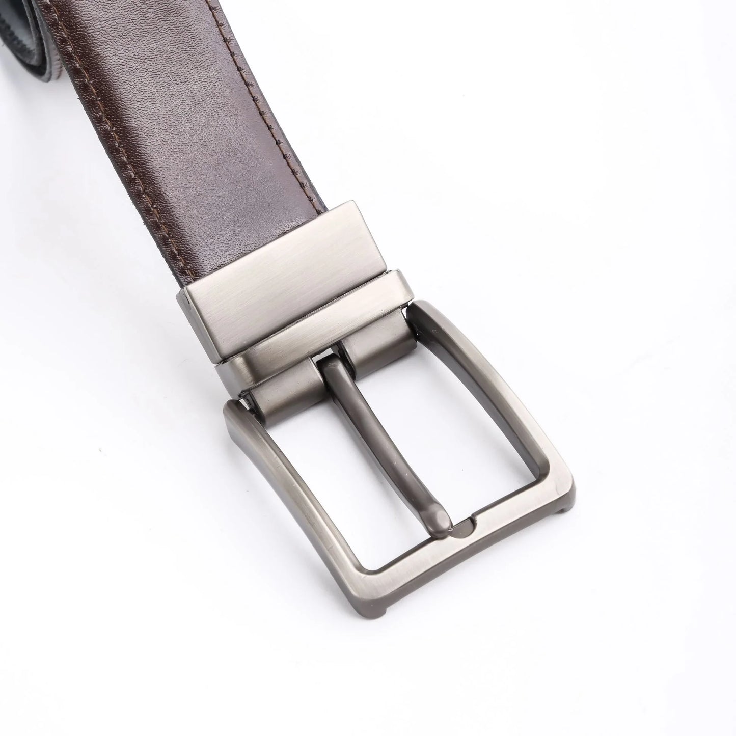 Double-Sided Reversible Men’s Leather Belt – Black & Dark Brown