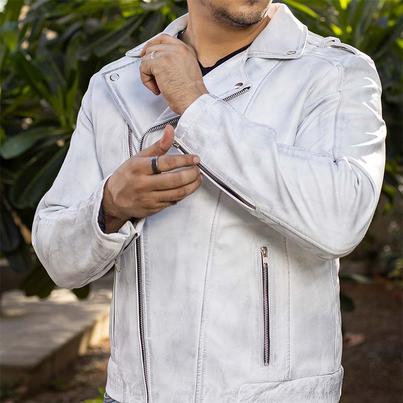 Handmade Jacket Leather jacket Men Leather Jacket White Biker Jacket Motorcycle Jacket for men