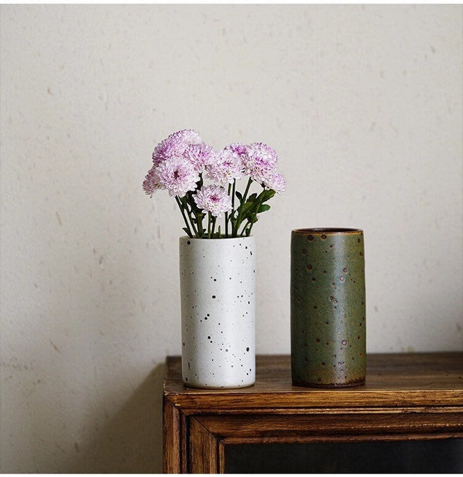 Handmade Ceramic Green or White Cylinder Vase