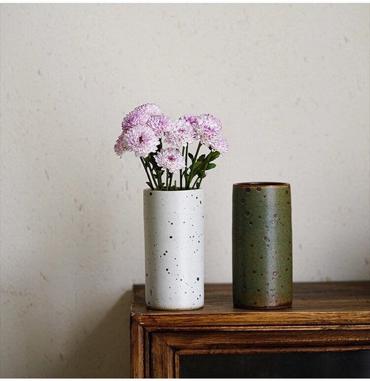 Handmade Ceramic Green or White Cylinder Vase