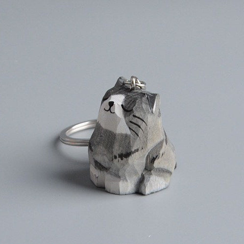 Handmade Wooden Grey Cat Ornament