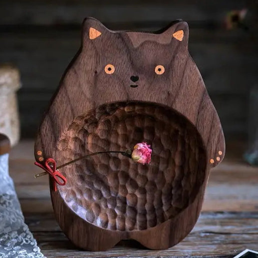 Handmade Walnut Cat Shaped Tray
