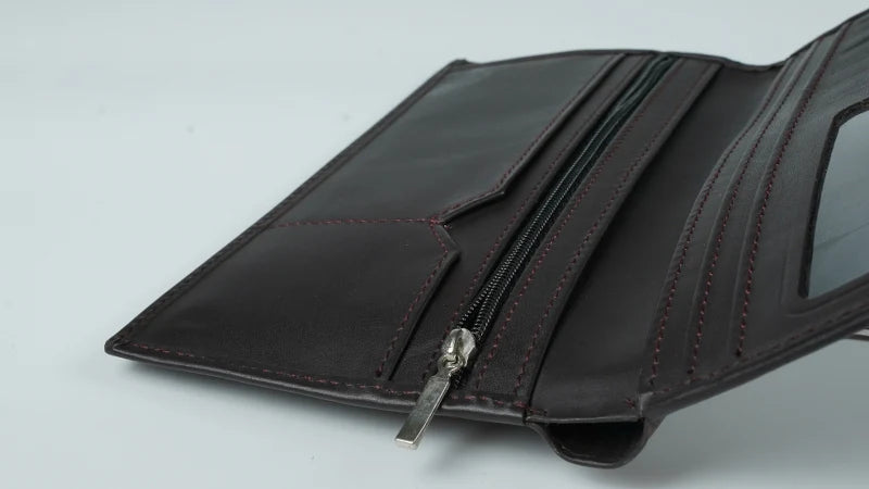 Leather Long Wallet – Burgundy  Travel Organizer Wallet for Money, Cards and Passport