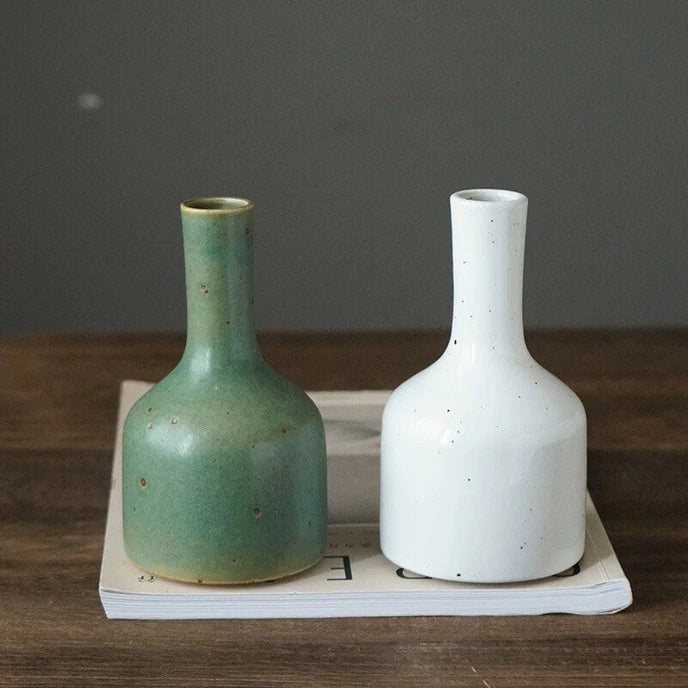 Handmade Ceramic Vase Emerald Green and White