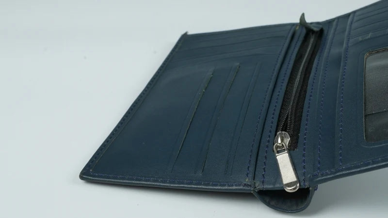 18 Pockets Leather Long Wallet Blue Travel Organizer Wallet for Cards, Cash and  Passport