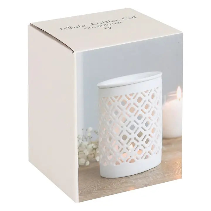 White Matte Lattice Cut Oil Burner and Wax Melt Warmer