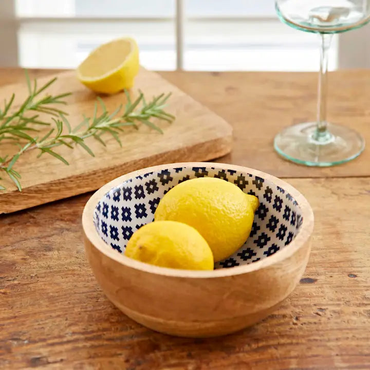 Handmade Blue Patterned Mango Wood Bowl