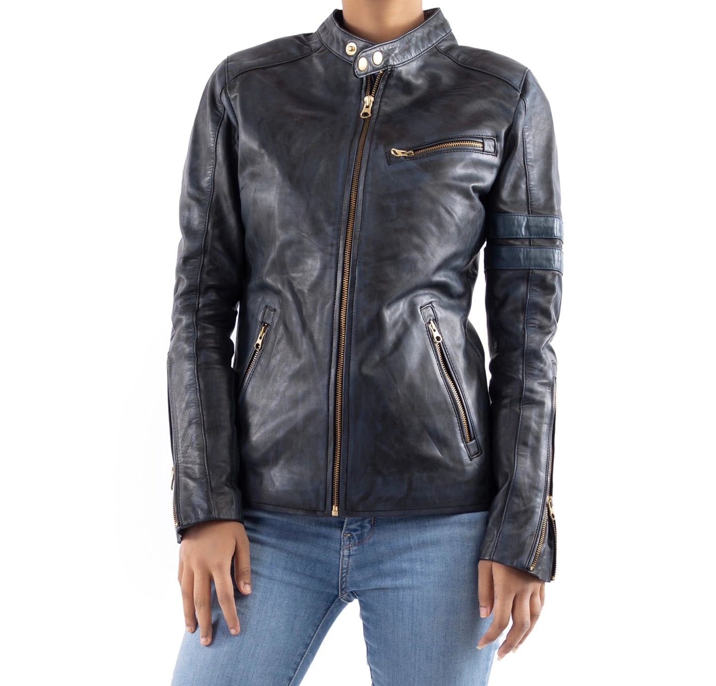 Leather Jacket Handmade Jacket Women Jacket Biker Jacket Blue