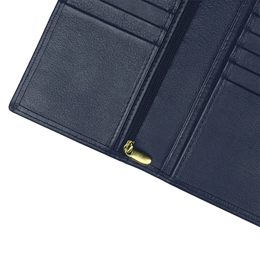 Men’s Leather Long Wallet – Blue | 18 Card Slots, Zipper Pocket & Passport Holder
