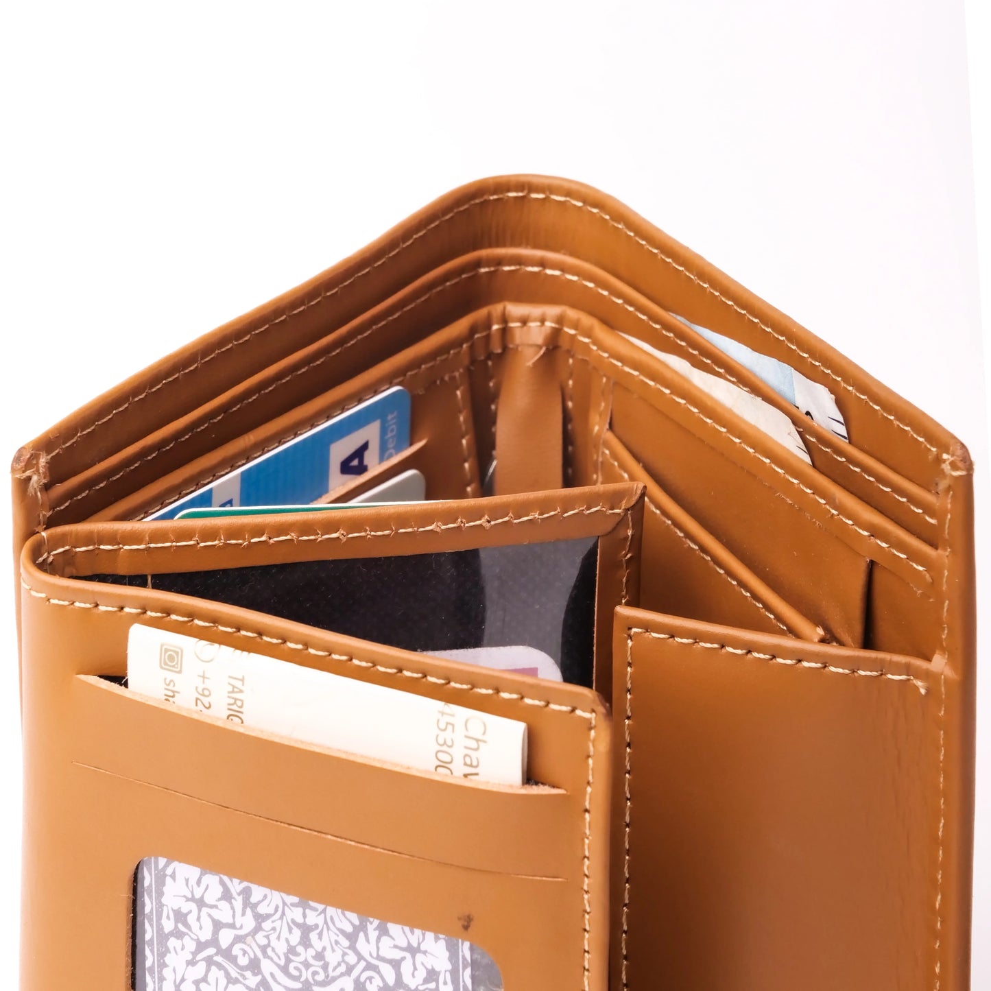 Camel Pure Leather Compact Wallet - Bifold with Coin Pocket & Dual ID Windows