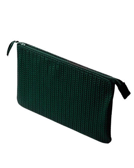 Mini Handwoven Leather Zipper Clutch – Green Leather Handmade Purse