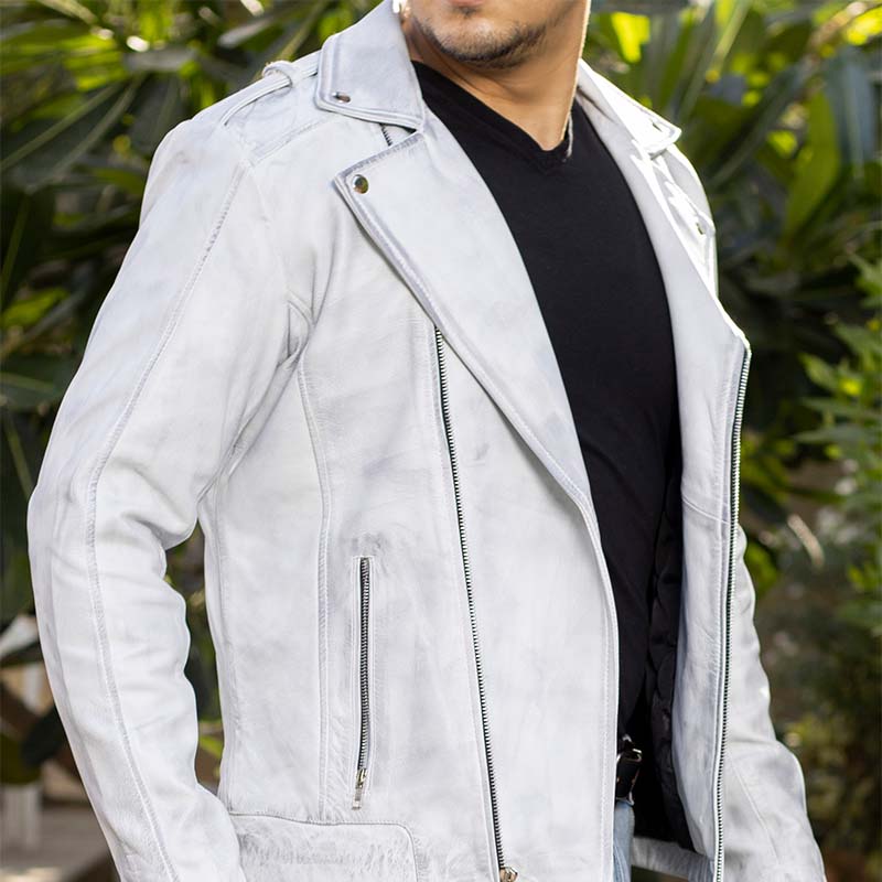 Handmade Jacket Leather jacket Men Leather Jacket White Biker Jacket Motorcycle Jacket for men