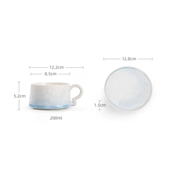 Crystal Glazed Ceramic Coffee Mug and Saucer Set