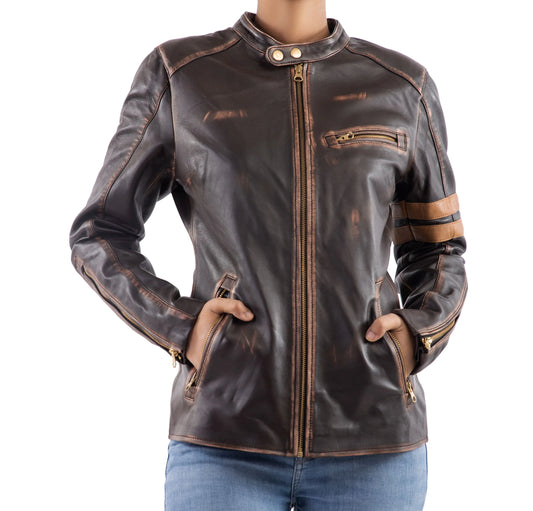 Real Leather Jacket Women Leather Jacket  Handmade Leather jackets Moto Biker Coat with Zipper Pockets