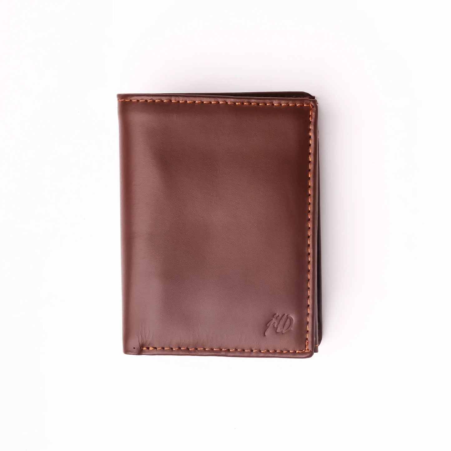 Brown Pure Leather Compact Wallet - Bifold with Coin Pocket & Dual ID Windows