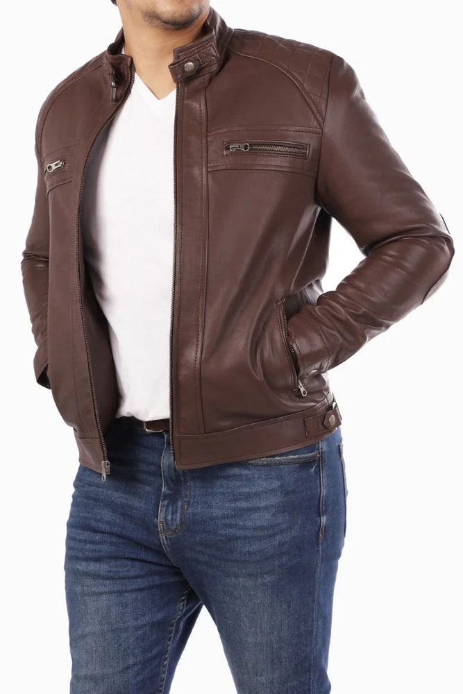Handmade Jacket Leather Jacket  Casual Brown Biker Style