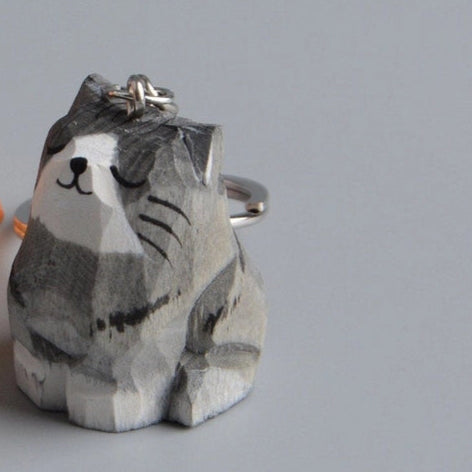 Handmade Wooden Grey Cat Ornament