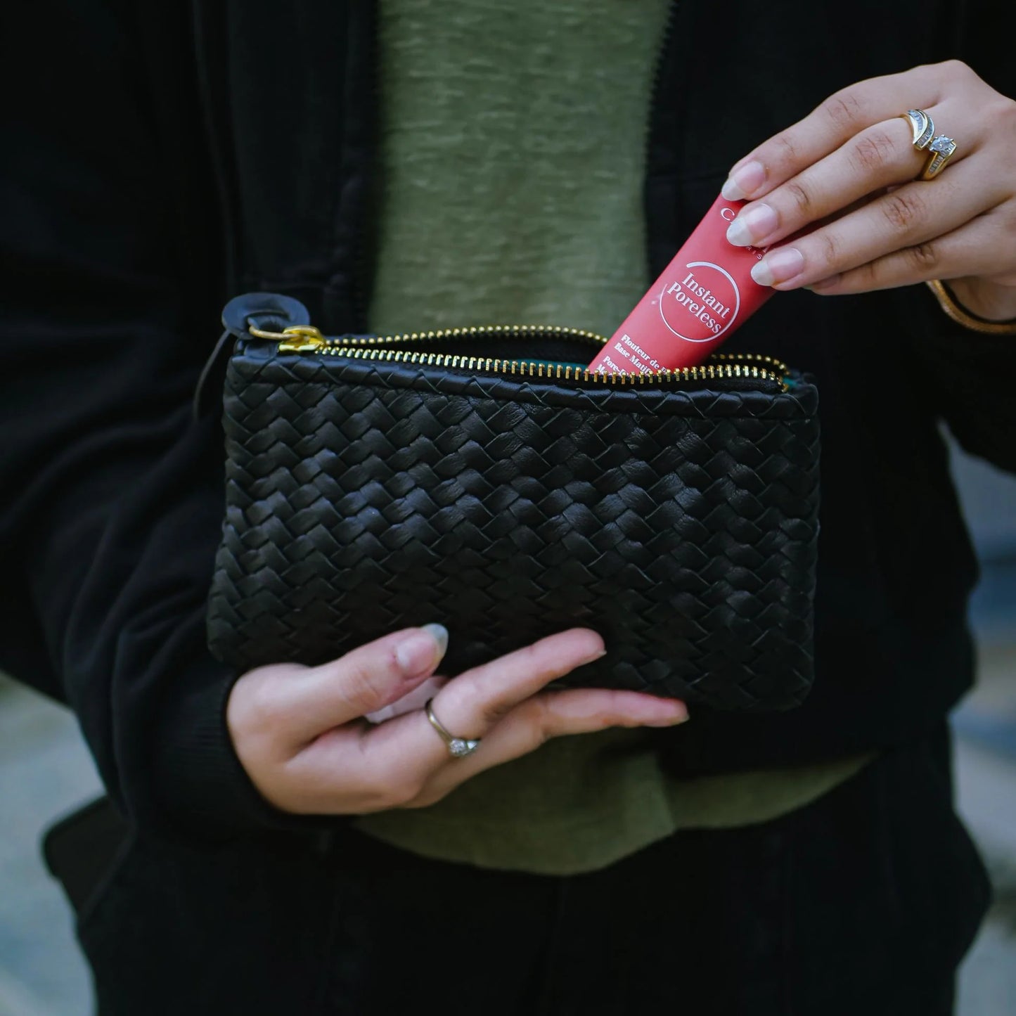 Mini Handwoven Leather Zipper Clutch – Black Handwoven Leather Purse