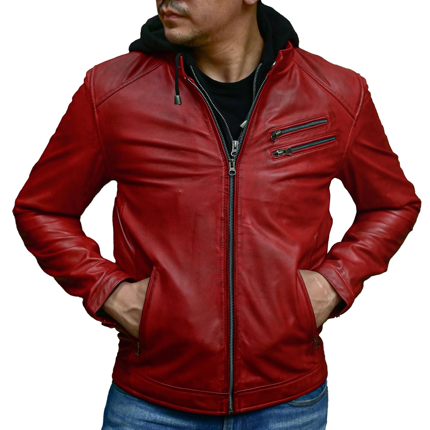 Leather Hooded Jacket Handmade Hood for Men Removable Hood Jacket