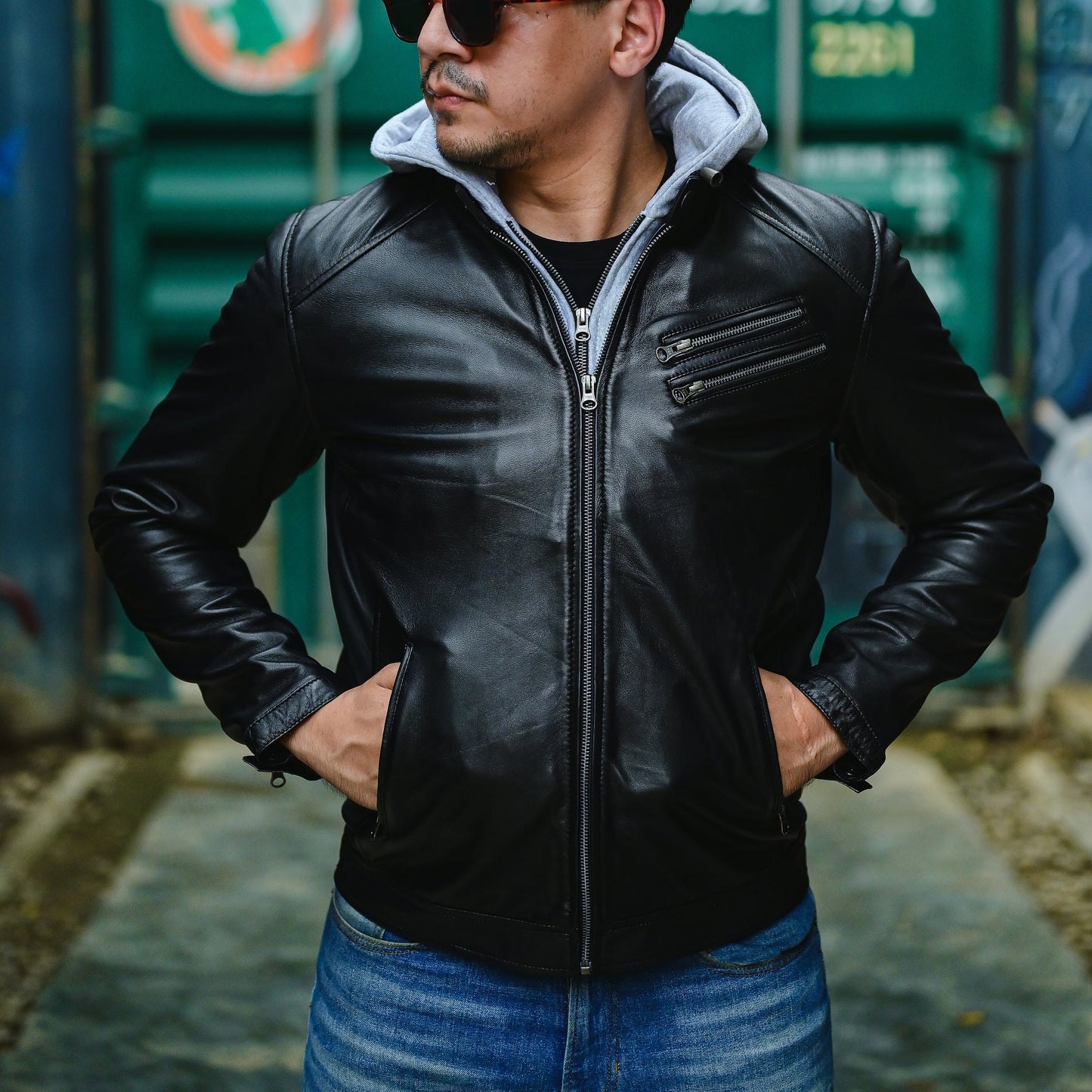 Leather Hooded Jacket Handmade Hood for Men Removable Hood Jacket