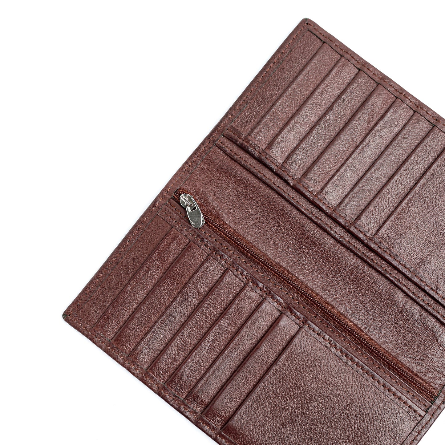 Men’s Leather Long Wallet – Vintage Brown  | 18 Card Slots, Zipper Pocket & Passport Holder