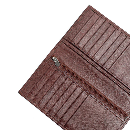 Men’s Leather Long Wallet – Vintage Brown  | 18 Card Slots, Zipper Pocket & Passport Holder