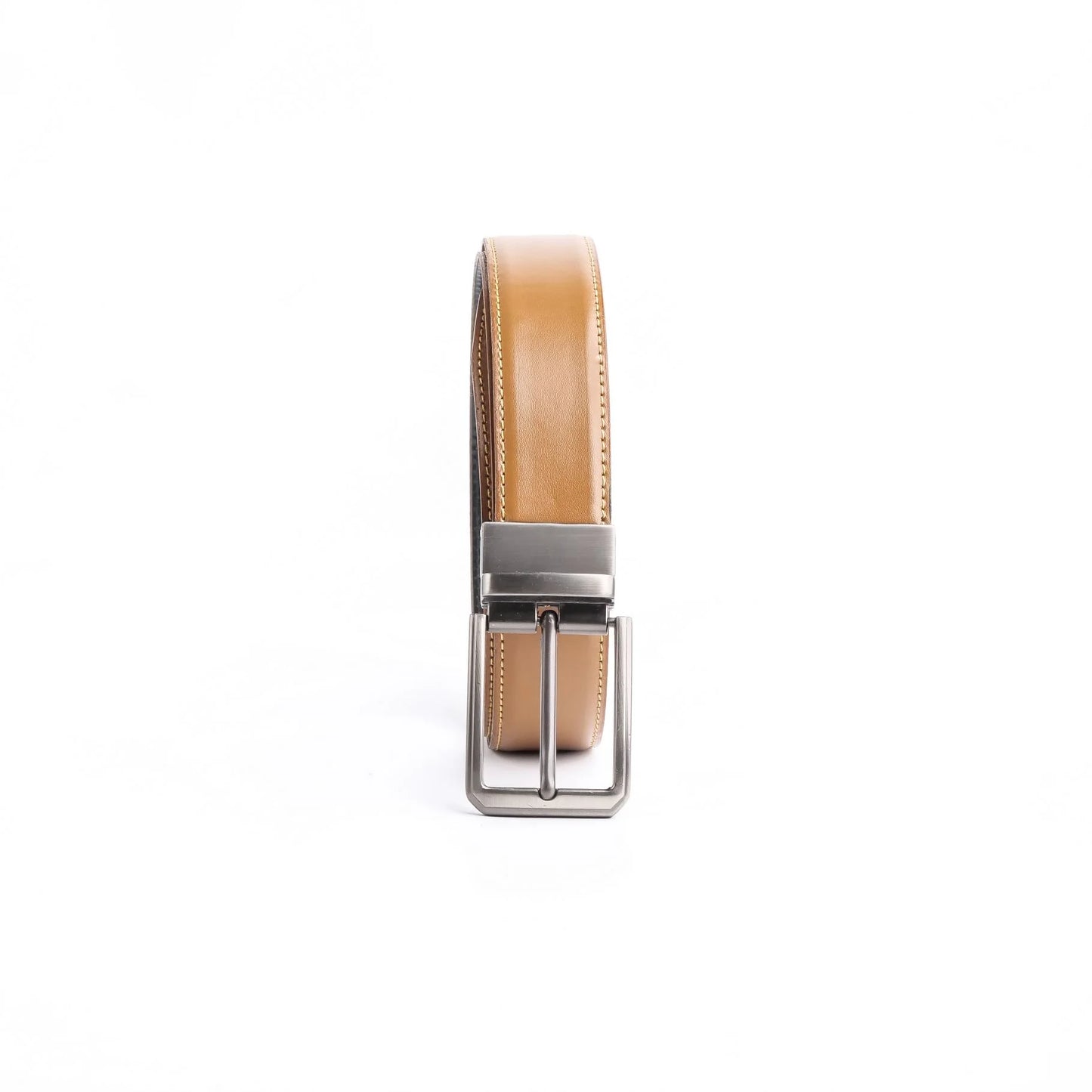 Men’s Leather Belt – Double-Sided Laminated Belt with Silver Buckle – 2-in-1 Formal & Casual Accessory