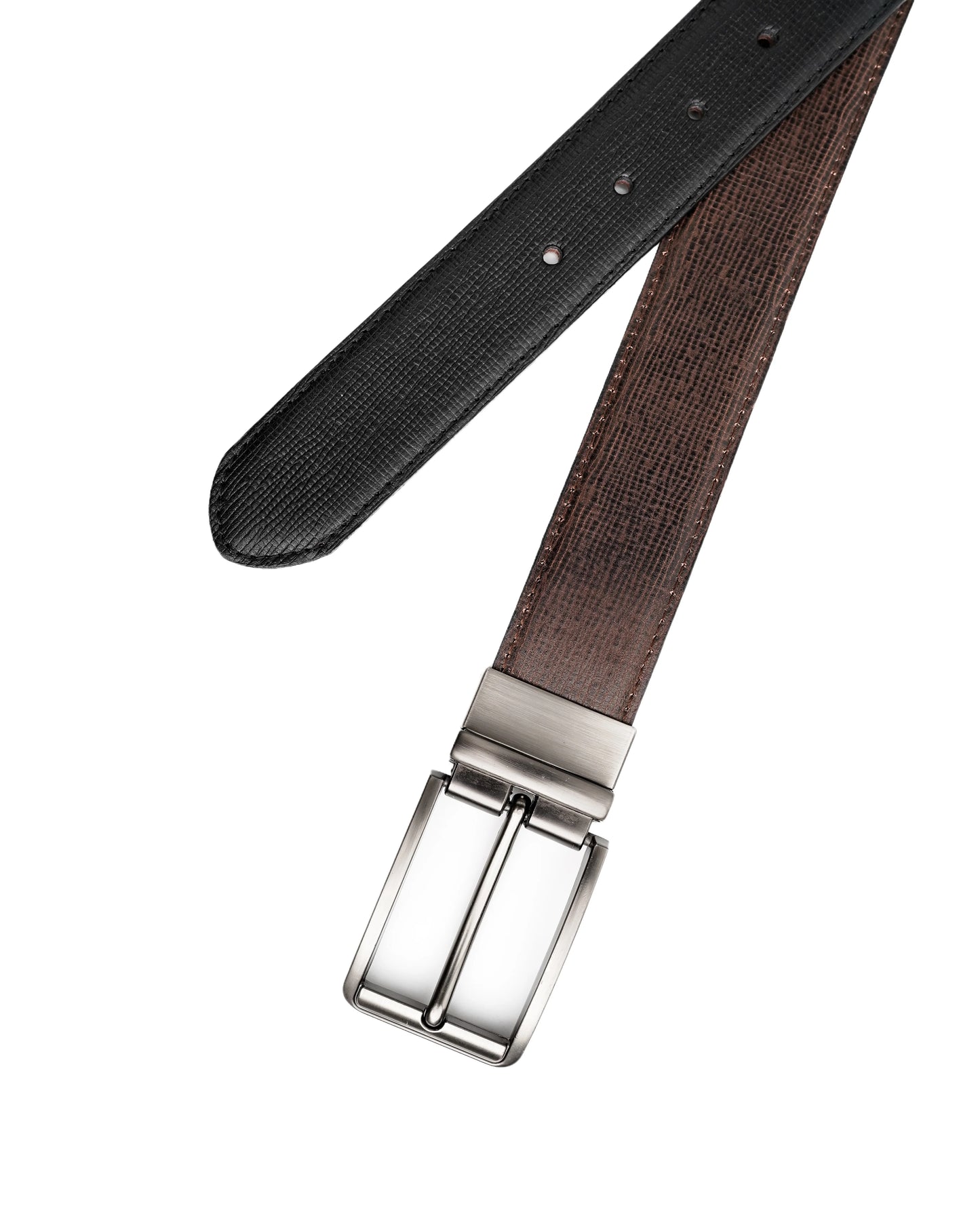 Men’s Premium Leather Belt | Reversible Black & Brown with Silver Buckle