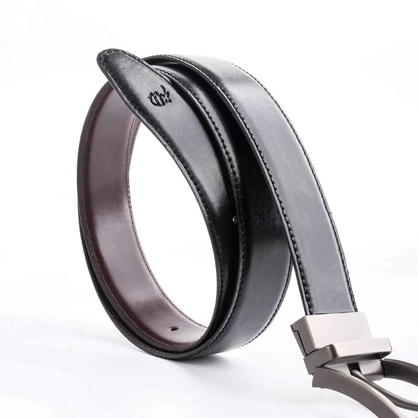 Double-Sided Reversible Men’s Leather Belt – Black & Dark Brown