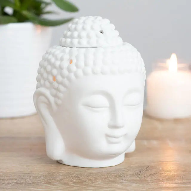 White Buddha ceramic Head Oil Burner and Wax Melt Warmer