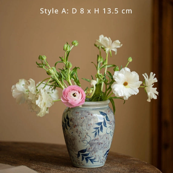 Vintage Hand Painted Blue & White Vase