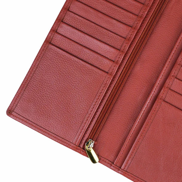 Men’s Leather Long Wallet – Tan | 18 Card Slots, Zipper Pocket & Passport Holder