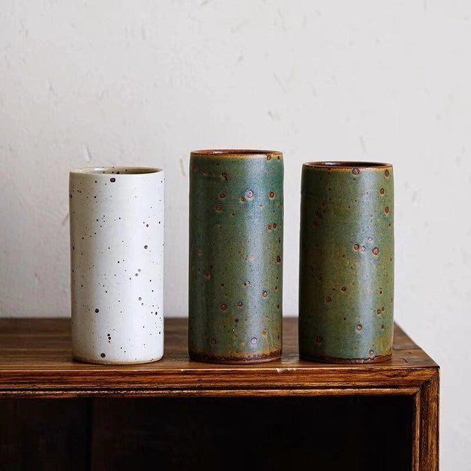 Handmade Ceramic Green or White Cylinder Vase