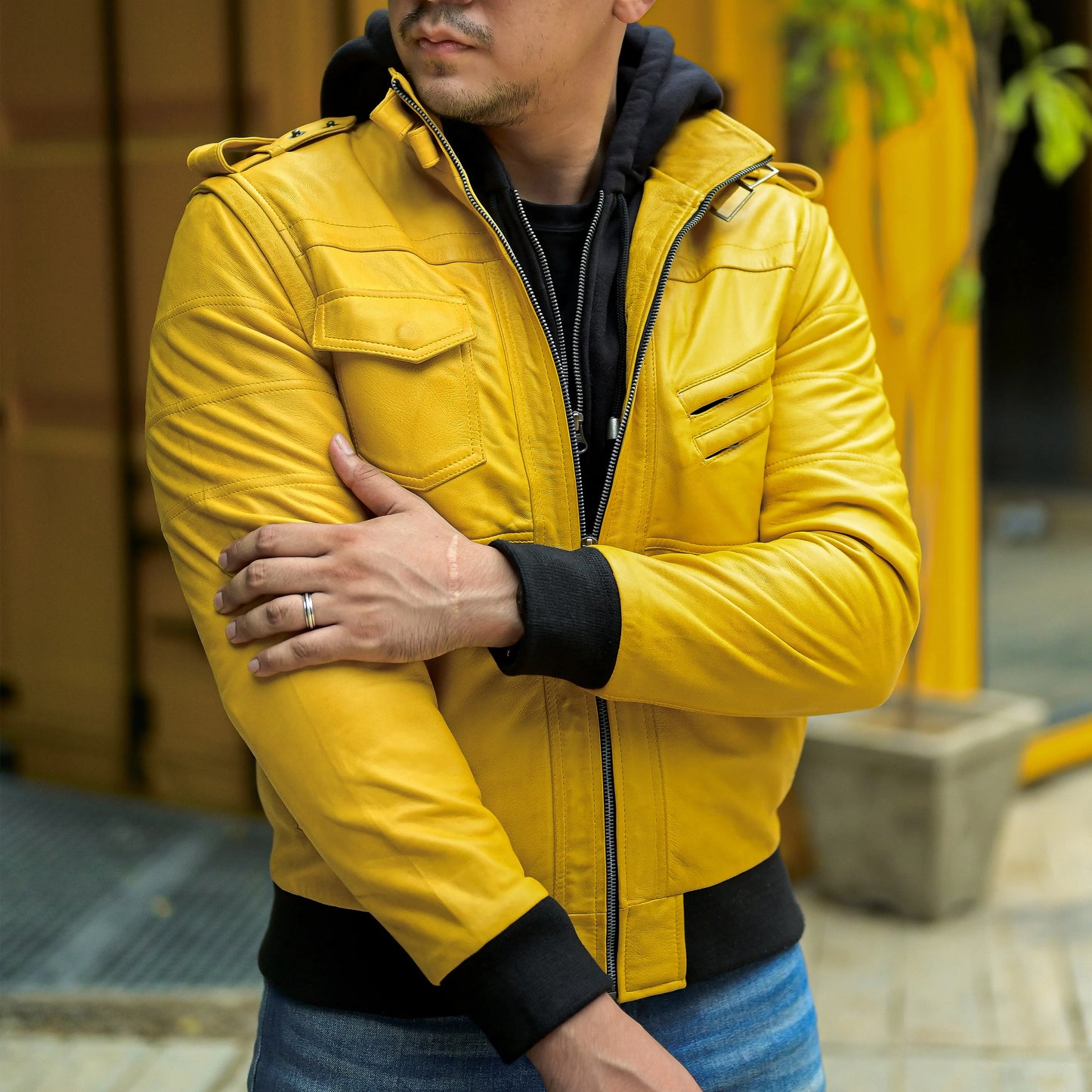 Handmade Jacket Leather Hooded jacket Lather Jacket for Men