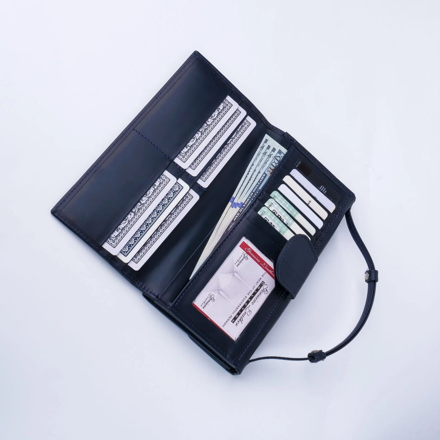 Women’s Leather Clutch Wallet with Handle – Blue