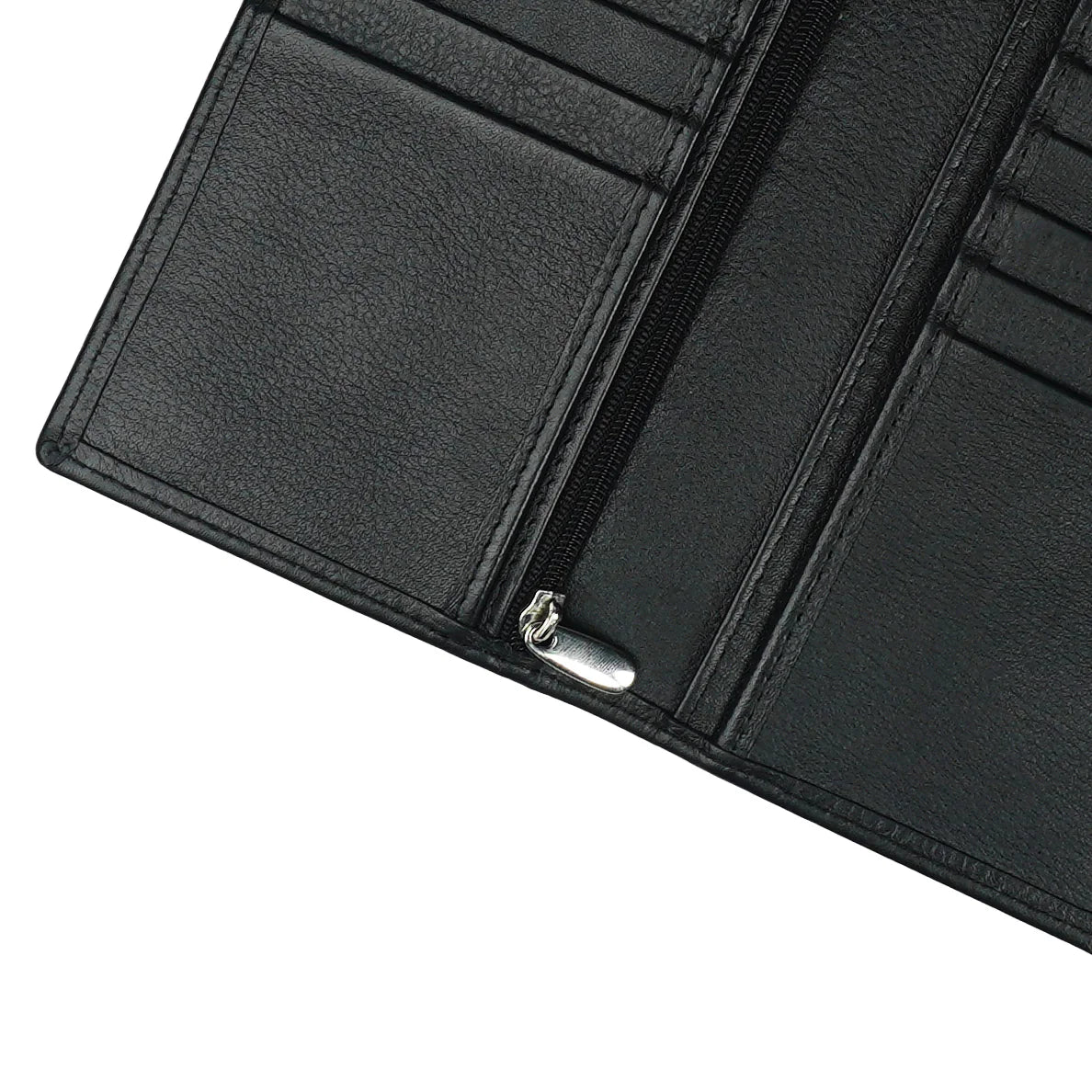 Men’s Leather Long Wallet – Black | 18 Card Slots, Zipper Pocket & Passport Holder