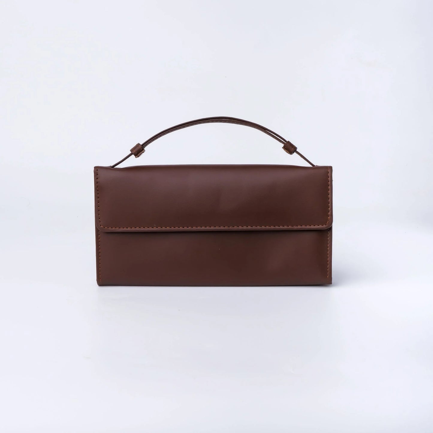 Women’s Leather Clutch Wallet with Handle – Brown Magnetic & Zipper Closure