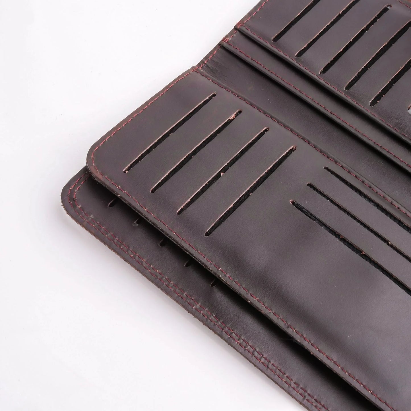 Pure Leather Long Wallet with Button Closure – Burgundy 22 Card Slots & Multiple Compartments