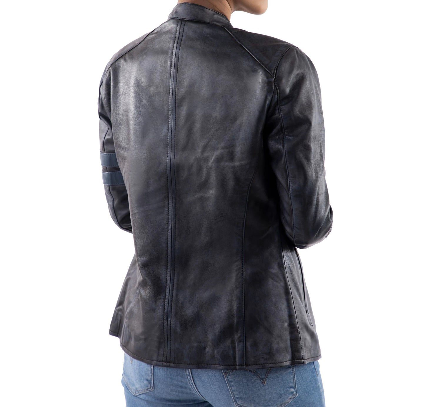 Leather Jacket Handmade Jacket Women Jacket Biker Jacket Blue
