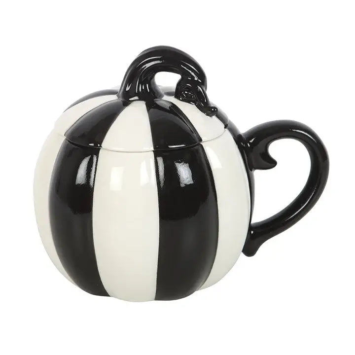 Black and White Striped Mug with Lid