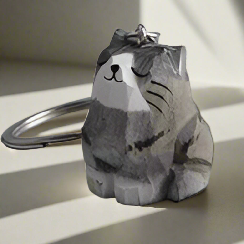 Handmade Wooden Grey Cat Ornament