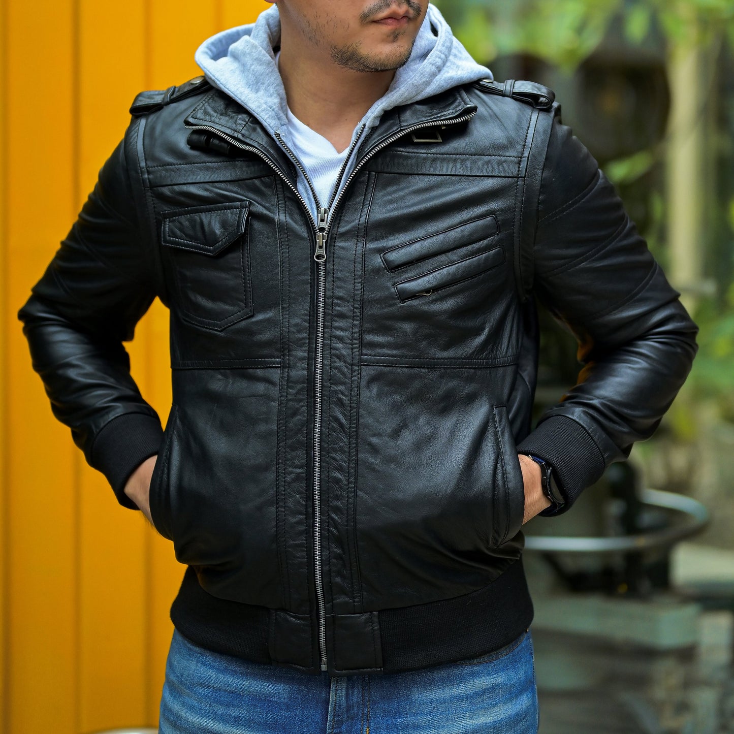 Handmade Jacket Leather Hooded jacket Lather Jacket for Men