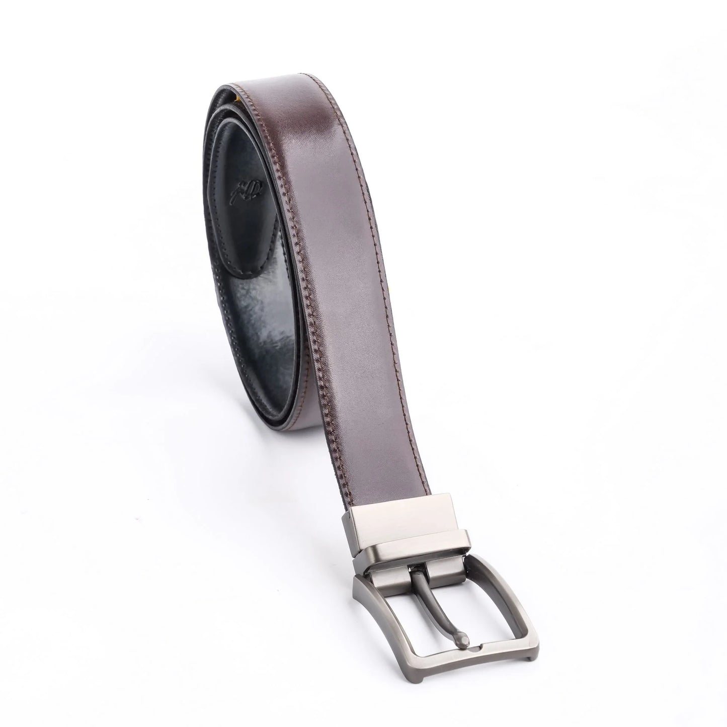 Double-Sided Reversible Men’s Leather Belt – Black & Dark Brown