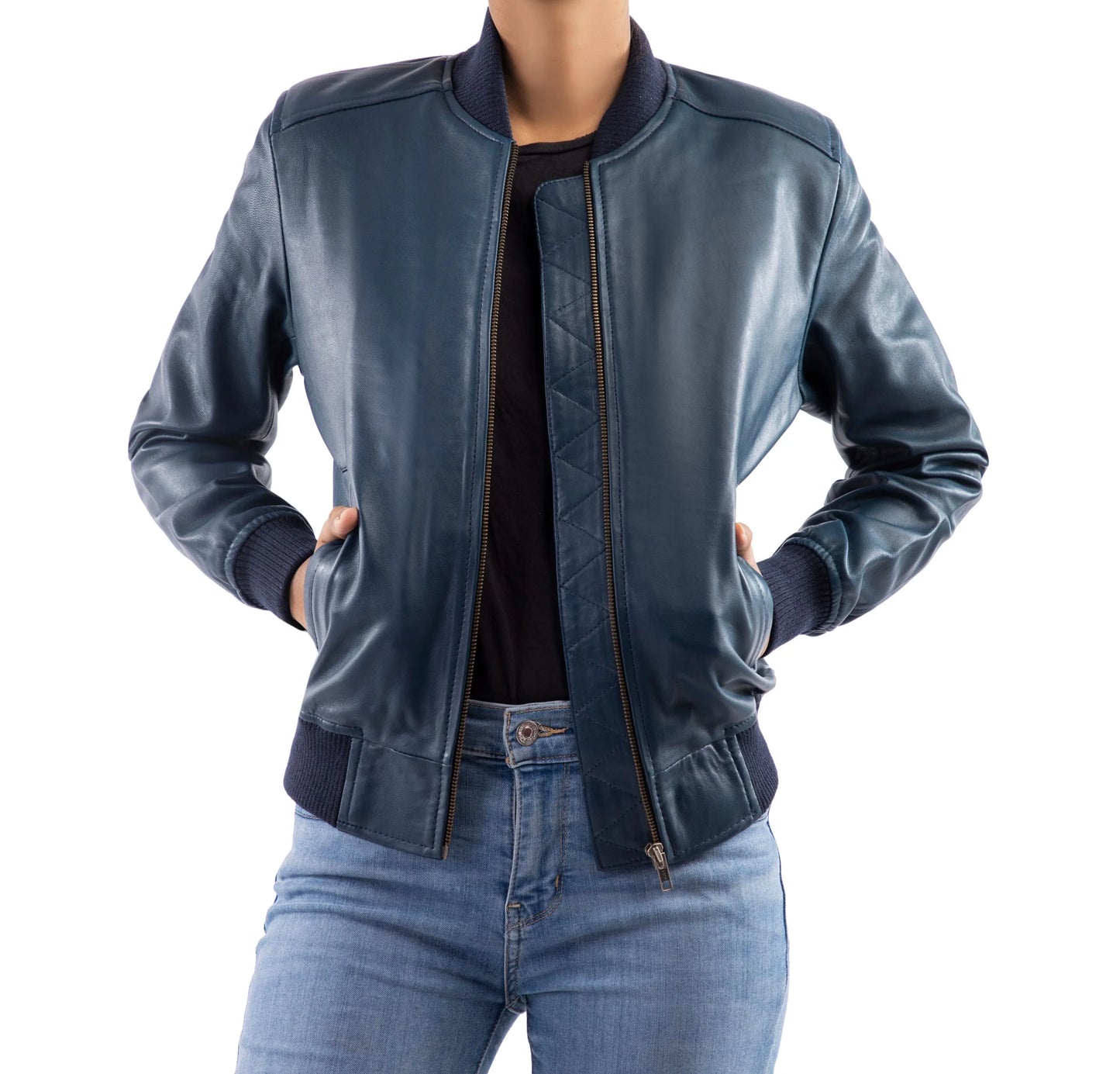 Handmade jacket Leather Jacket Women Bomber jacket Blue Jacket for women Ladies jacket