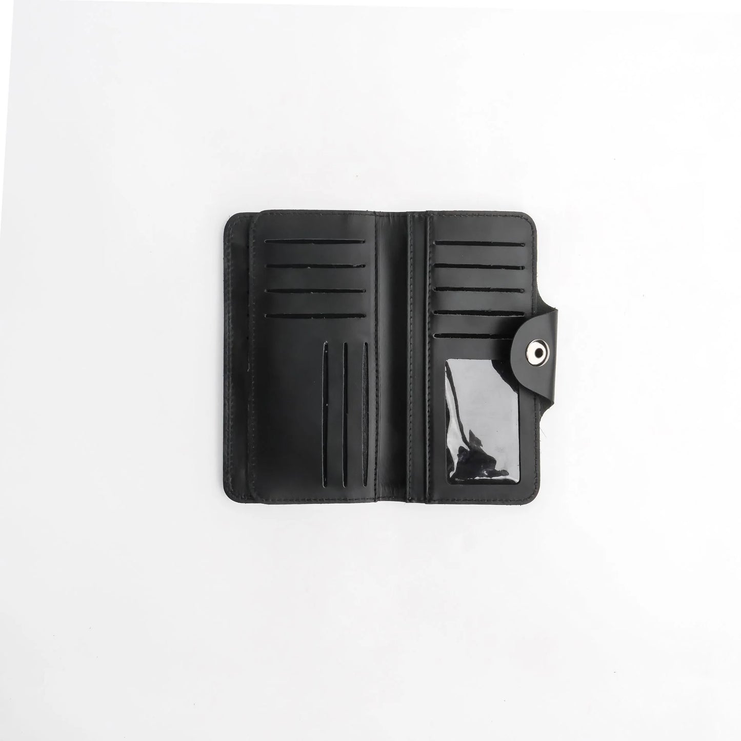 Pure Leather Long Wallet with Button Closure – Black 22 Card Slots & 6 Compartments