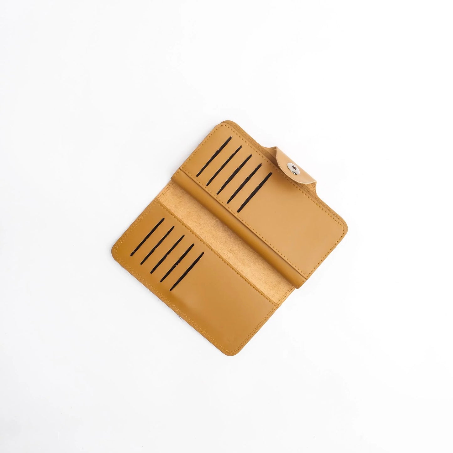 Pure Leather Long Wallet with Button Closure – Camel Brown  22 Card Slots & 6 Compartments