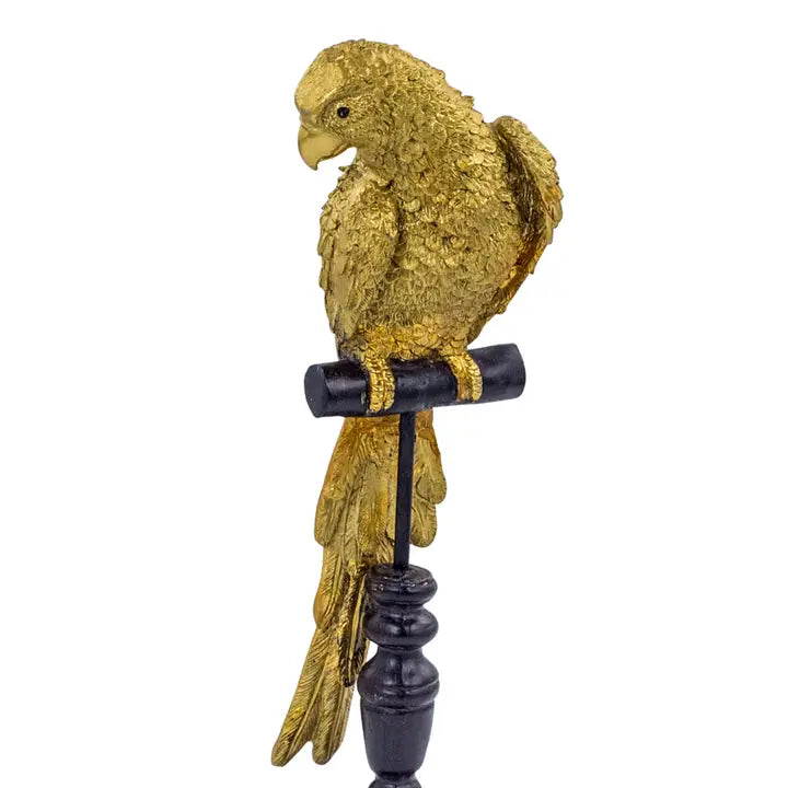 Gold Parrot on Perch Figure