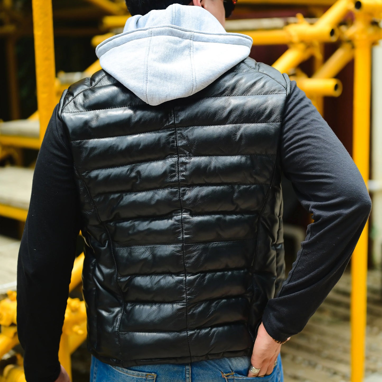 Handmade Leather Hood Removable Hood Men Vest Hood