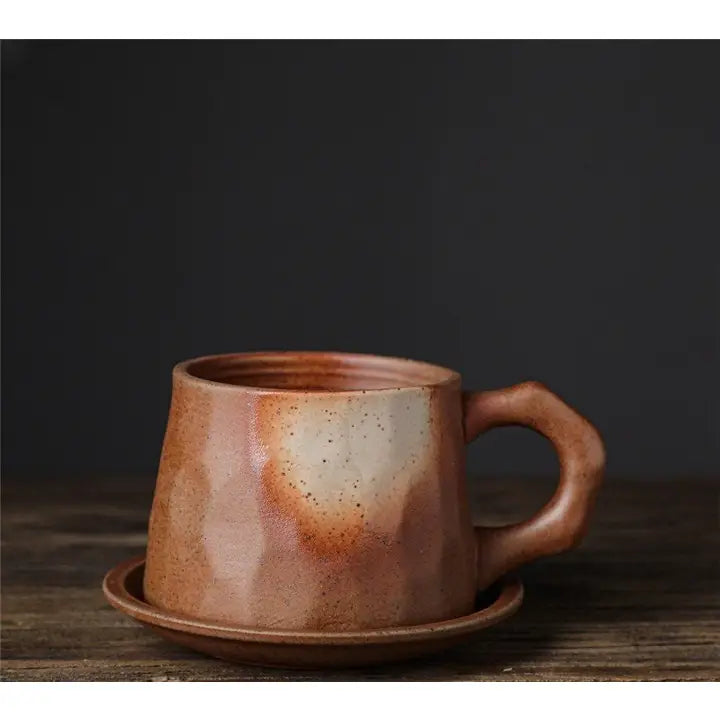 Handmade Stoneware Coffee Cup and Saucer Set Ceramic Tea Mug